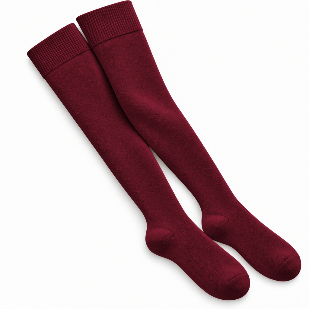 Terry Cotton Thigh High Length Wine Red Stockings
