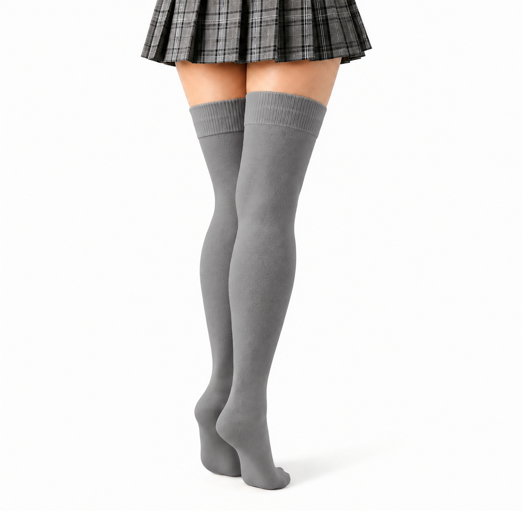 Terry Cotton Thigh High Length Grey Stockings