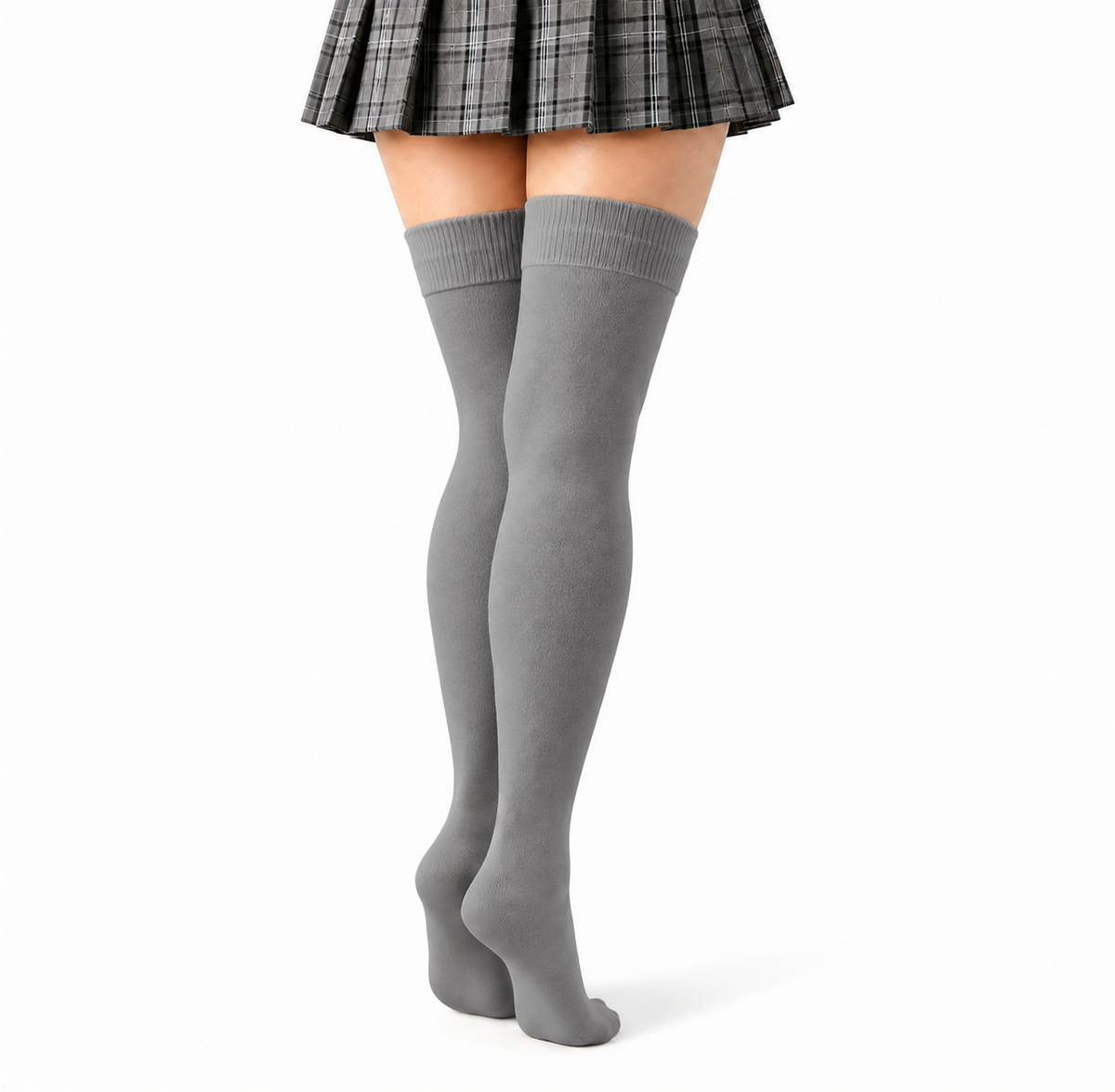 Terry Cotton Thigh High Length Grey Stockings