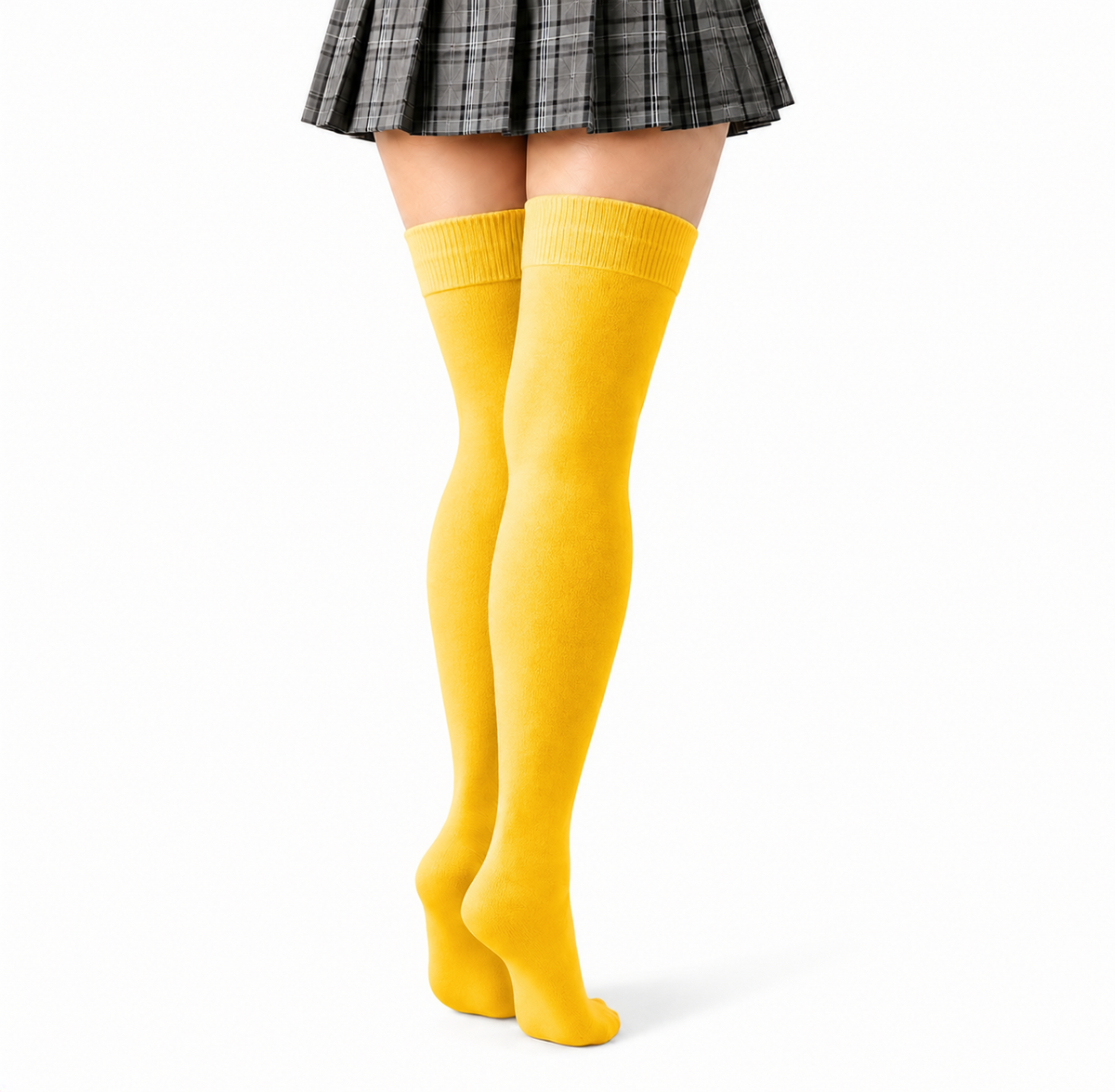 Terry Cotton Thigh High Length Yellow Stockings