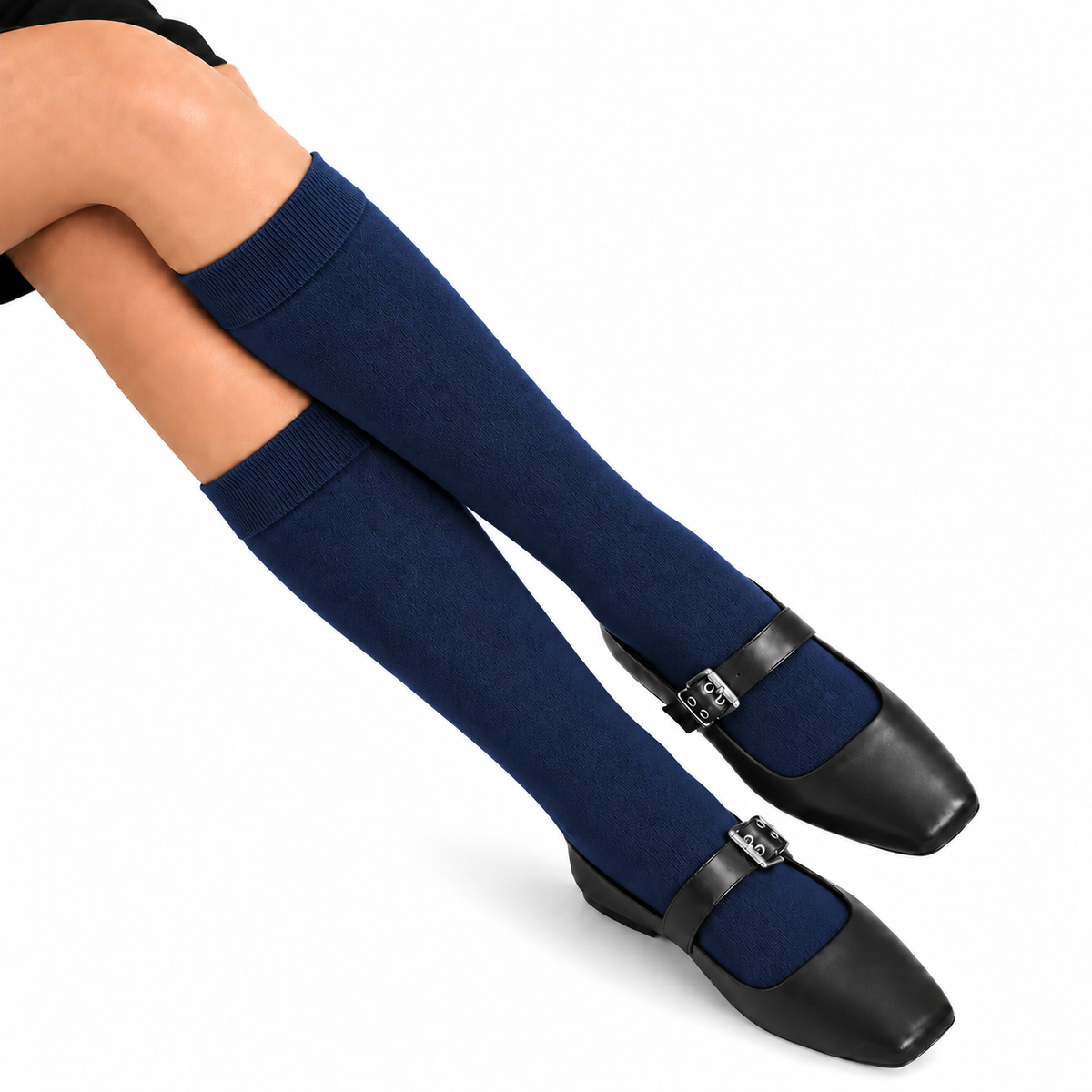 Stretch Fit Knee Length Navy Blue Long Socks