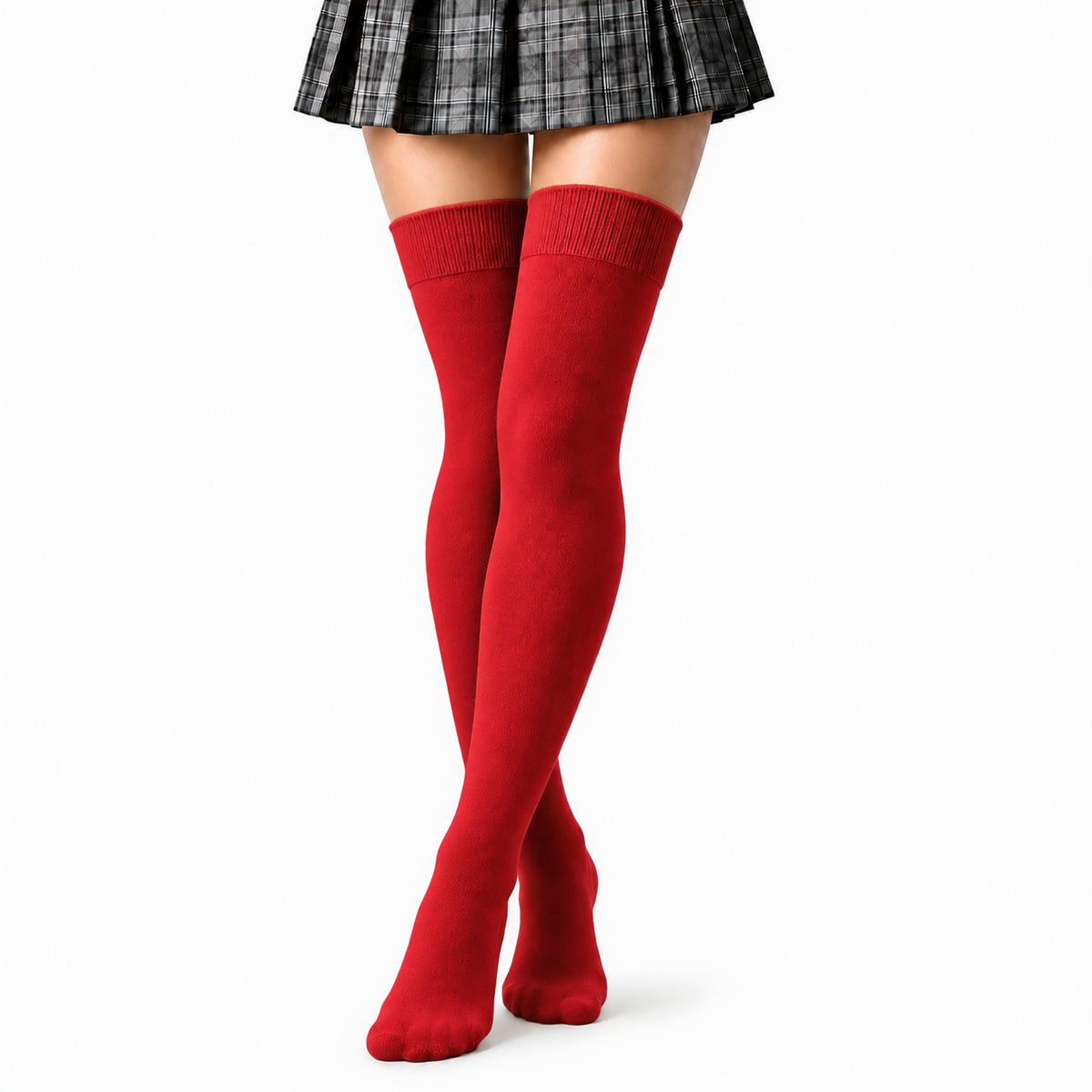 Terry Cotton Thigh High Length Red Stockings