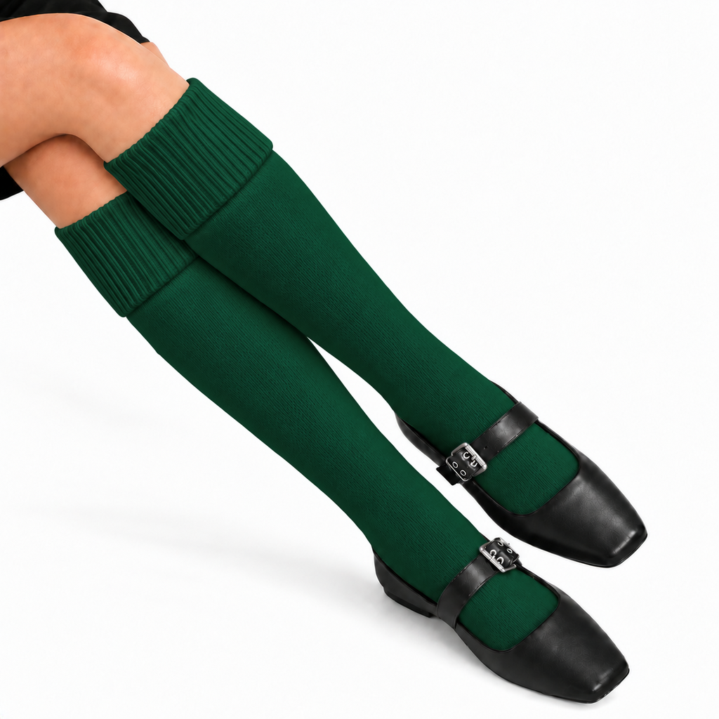 Terry Cotton Knee Length Dark Green Long Socks