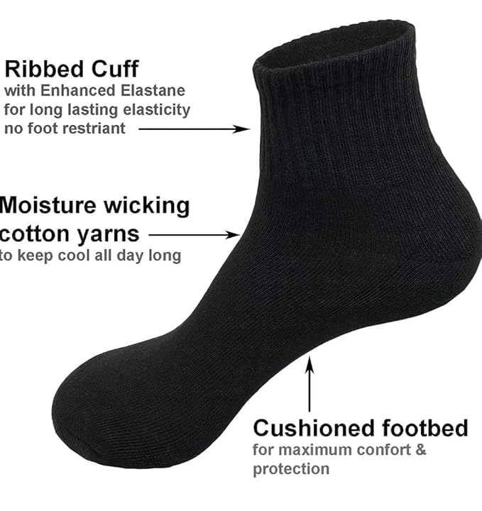 Men's Black Ankle Length Cotton Socks (4 Pairs) Free Size