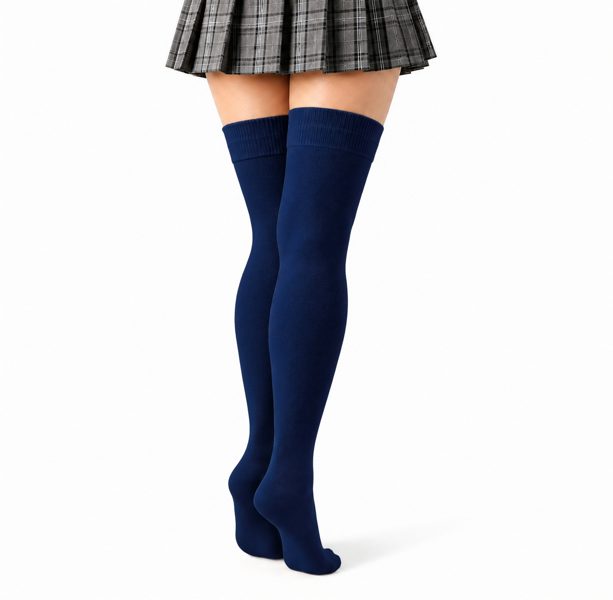 Terry Cotton Thigh High Length Navy Blue Stockings