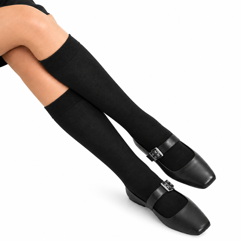 Stretch Fit Knee Length Black Long Socks