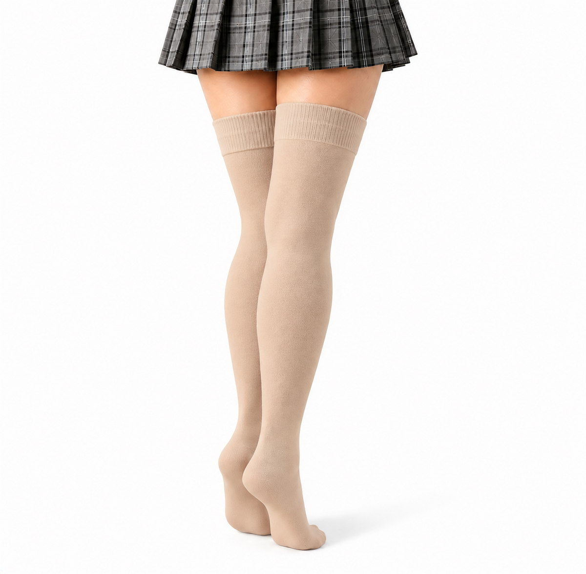 Terry Cotton Thigh High Length Beige Stockings
