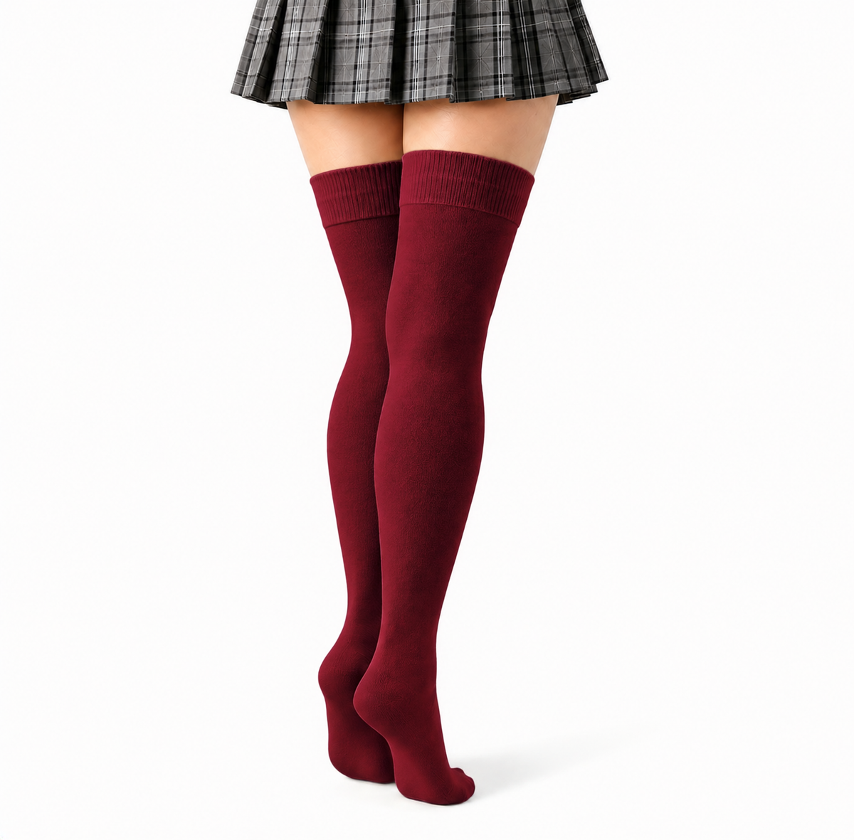 Terry Cotton Thigh High Length Wine Red Stockings