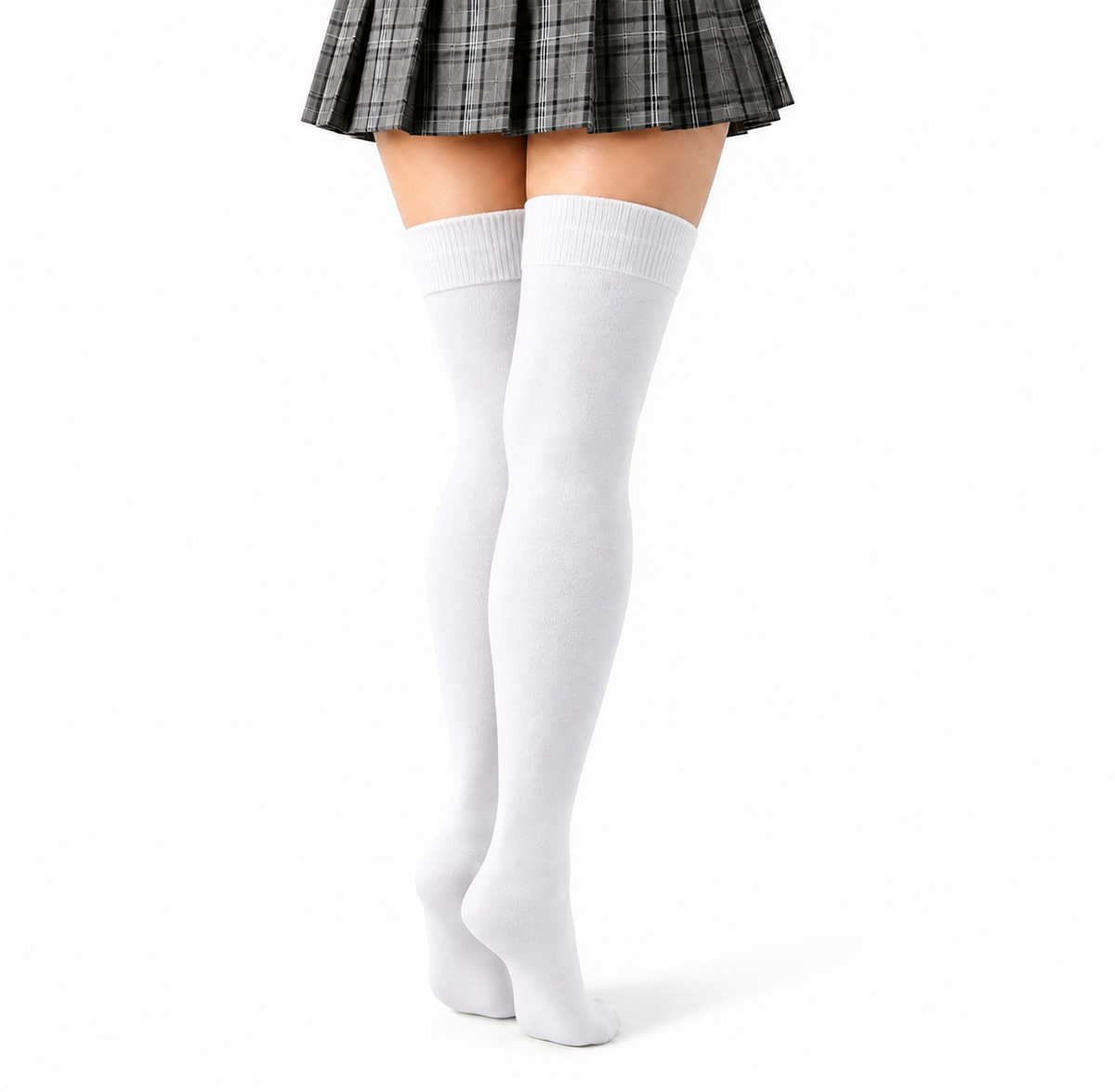 Terry Cotton Thigh High Length White Stockings