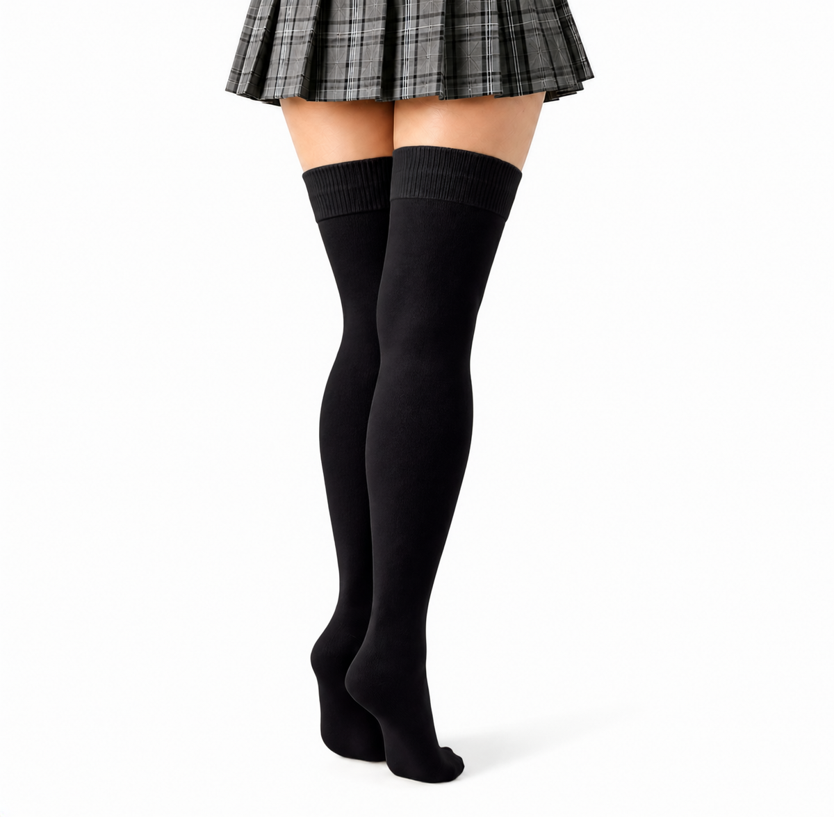 Terry Cotton Thigh High Length Black Stockings
