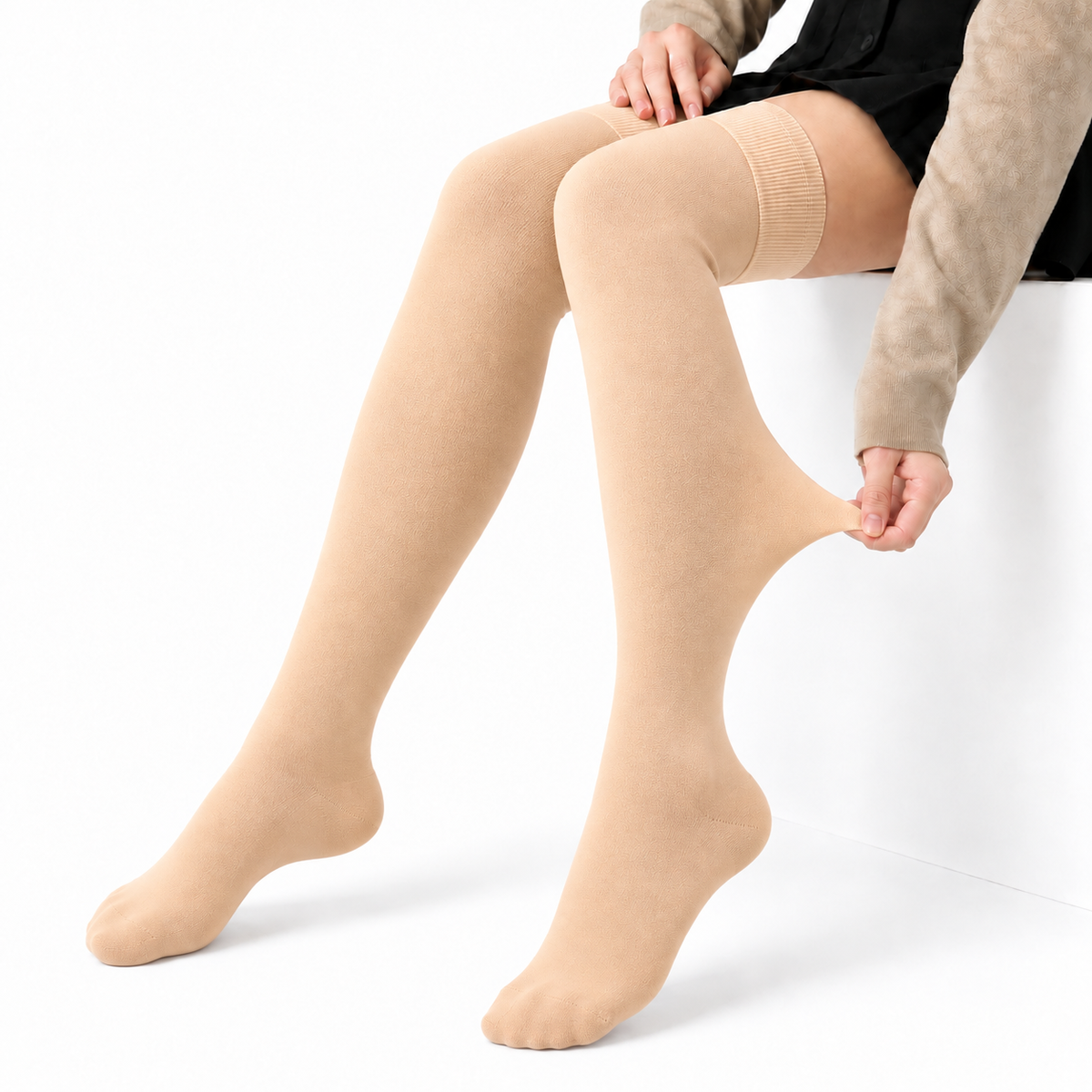 Terry Cotton Thigh High Length Skin Stockings