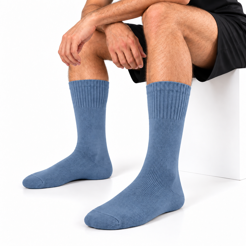 Terry Cotton Calf Length Faded Blue Socks