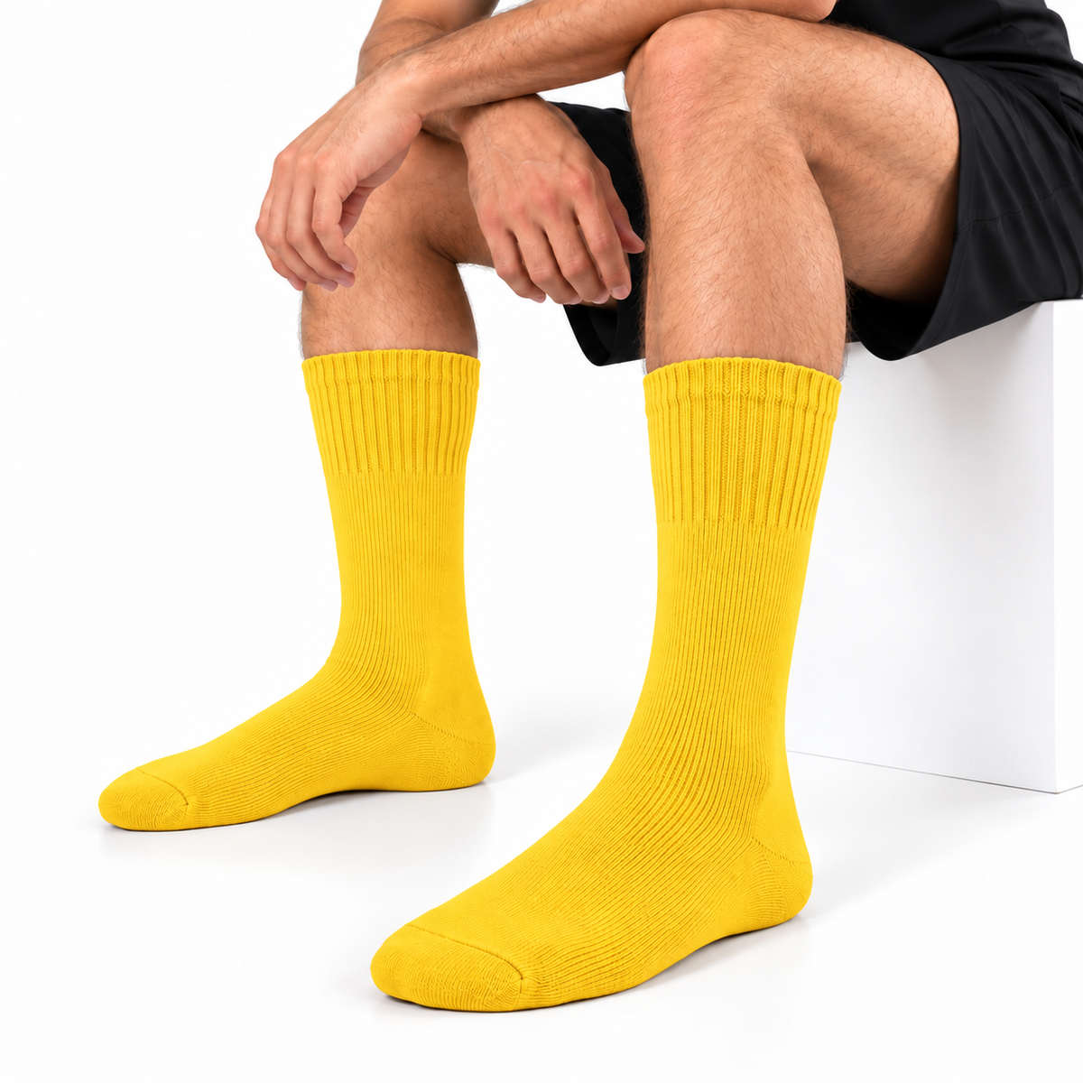 Terry Cotton Calf Length Yellow Socks