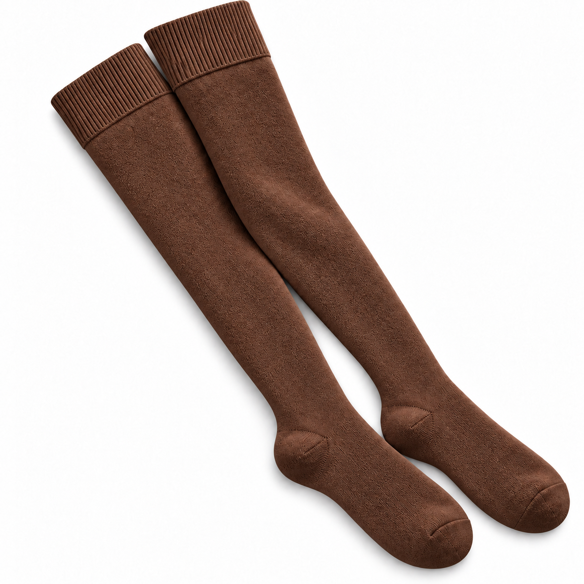 Terry Cotton Thigh High Length Brown Stockings