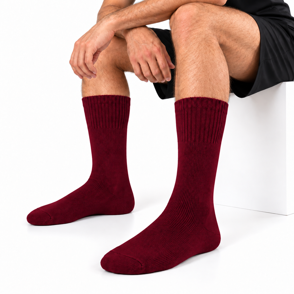 Terry Cotton Calf Length Wine Red Socks