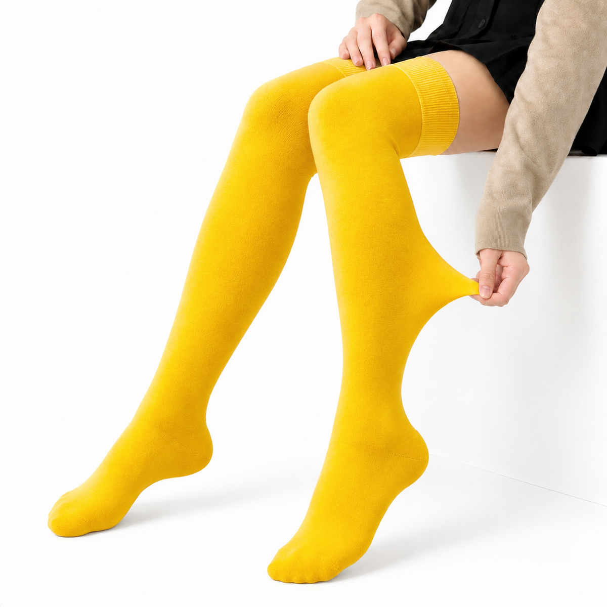 Stretch Fit Thigh High Length Yellow Stockings