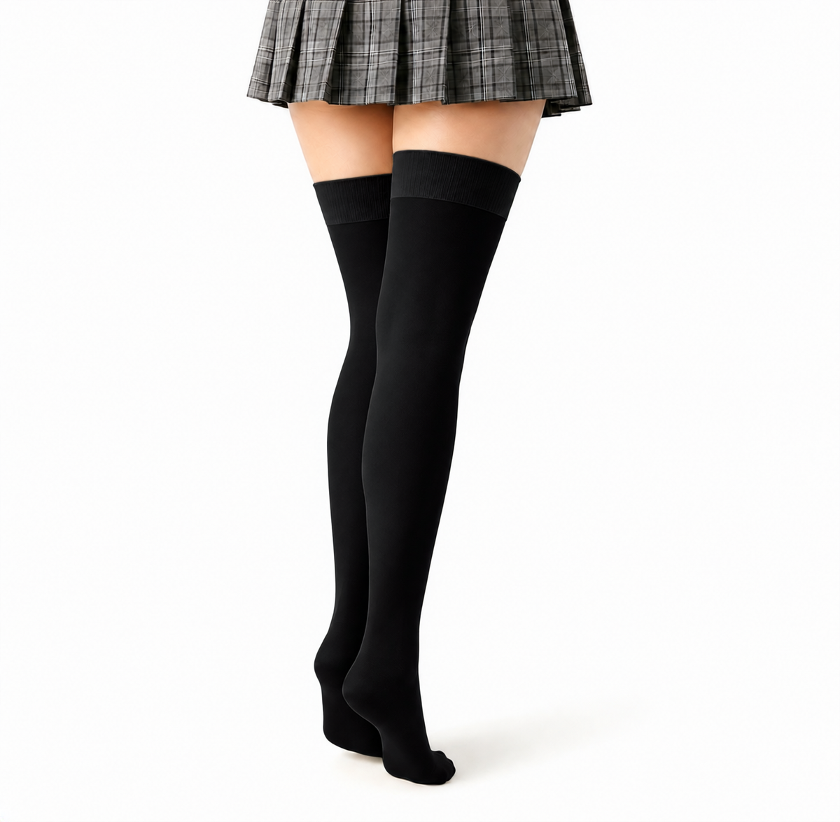 Stretch Fit Thigh High Length Black Stockings