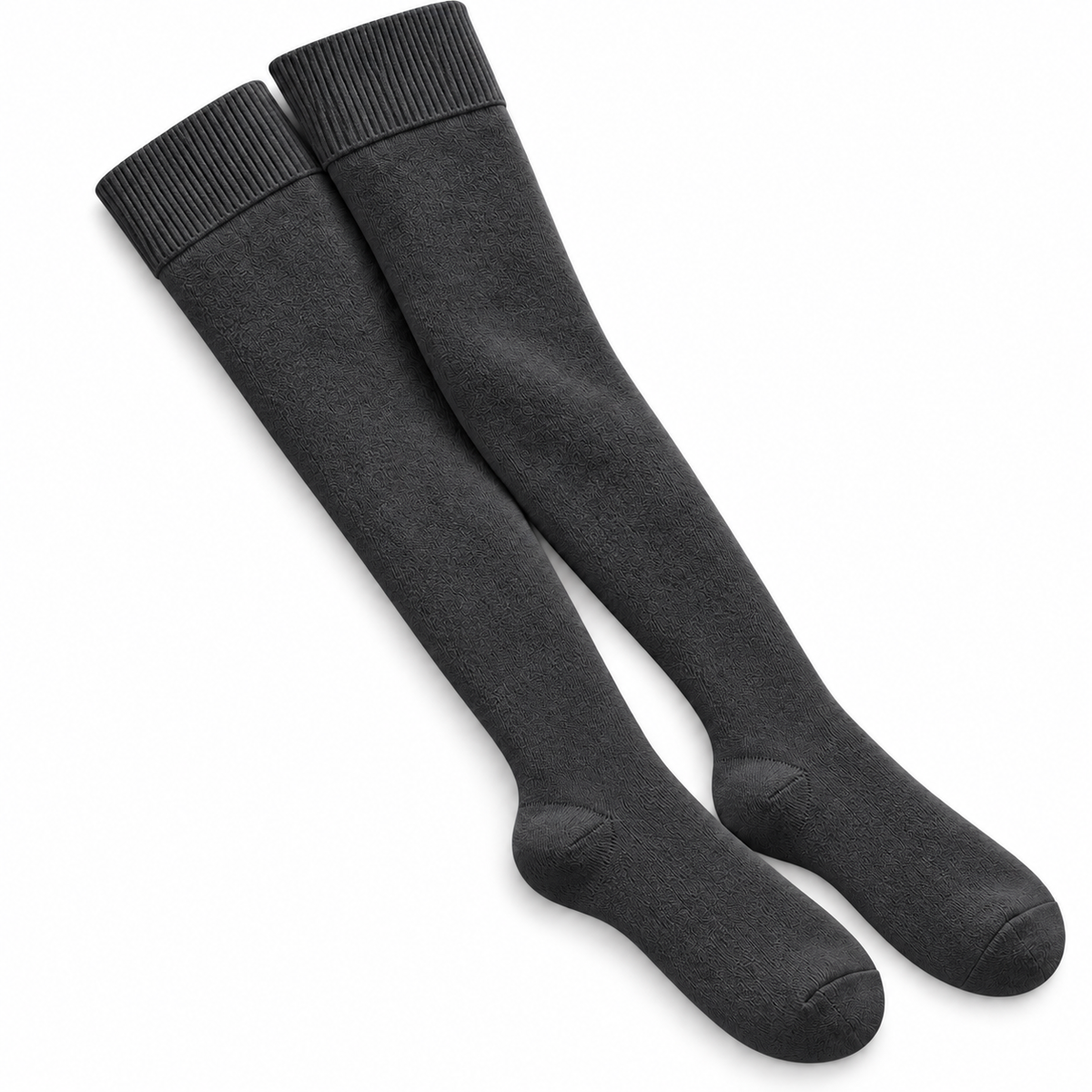 Terry Cotton Thigh High Length Light Black Stockings
