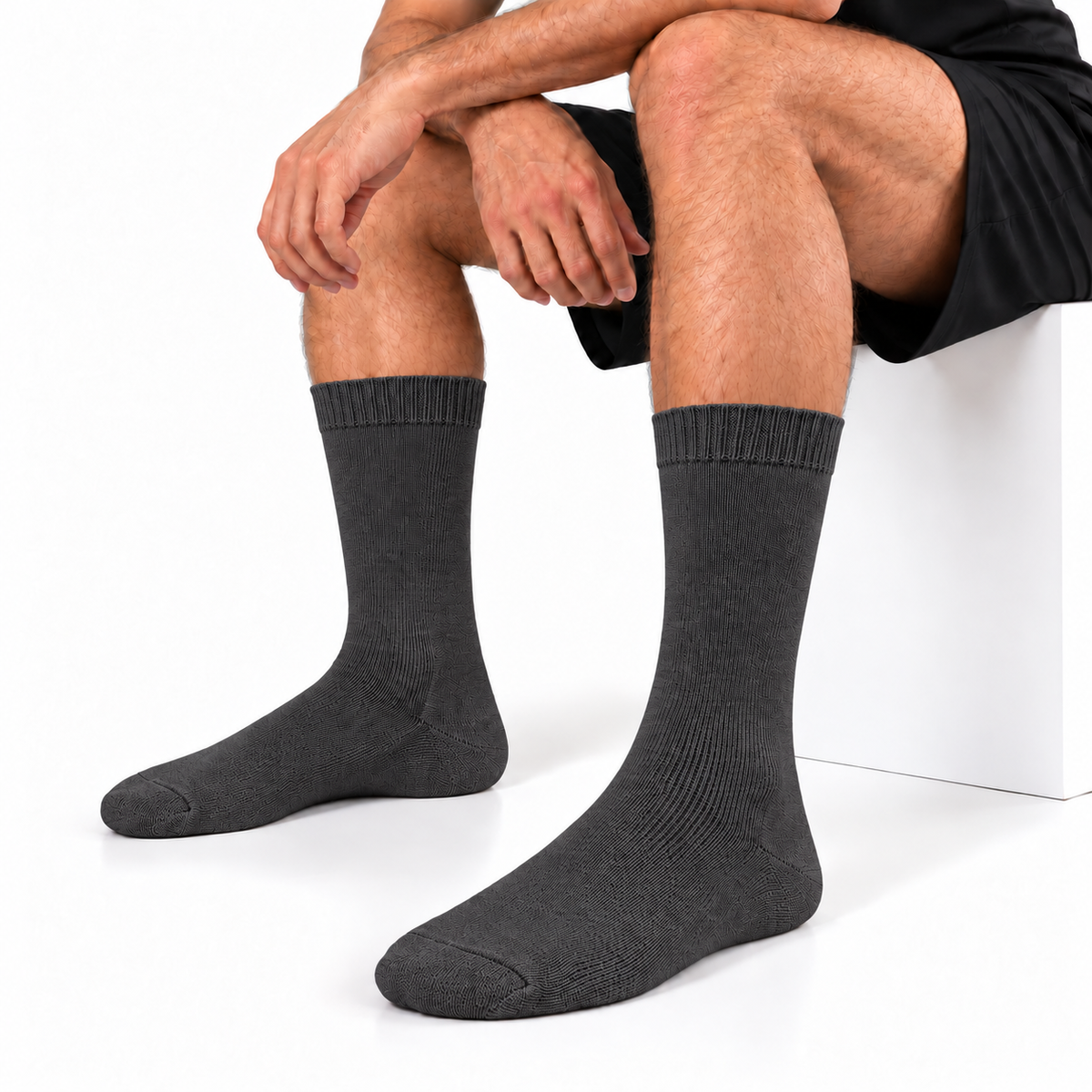 Stretch Fit Calf Length Light Black Socks