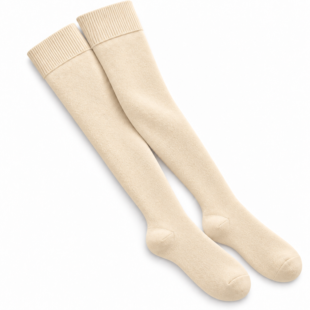 Terry Cotton Thigh High Length Cream Stockings