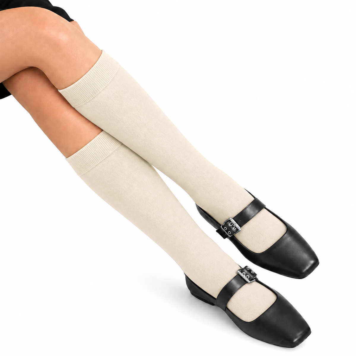Stretch Fit Knee Length Cream Long Socks