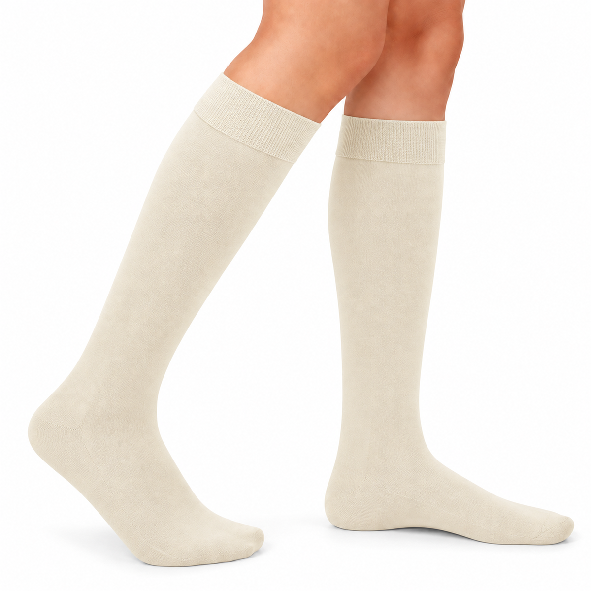Stretch Fit Knee Length Cream Long Socks