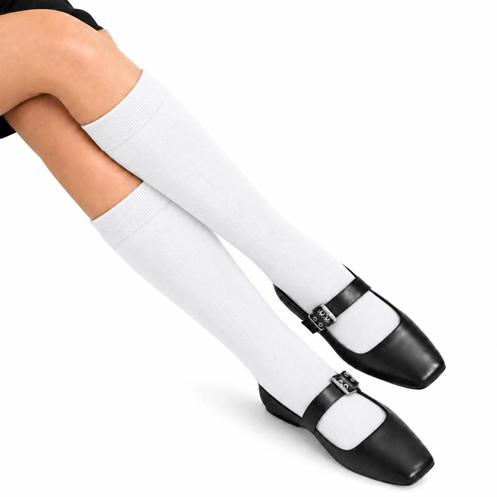 Stretch Fit Knee Length White Long Socks For Sports Casual & Occasions