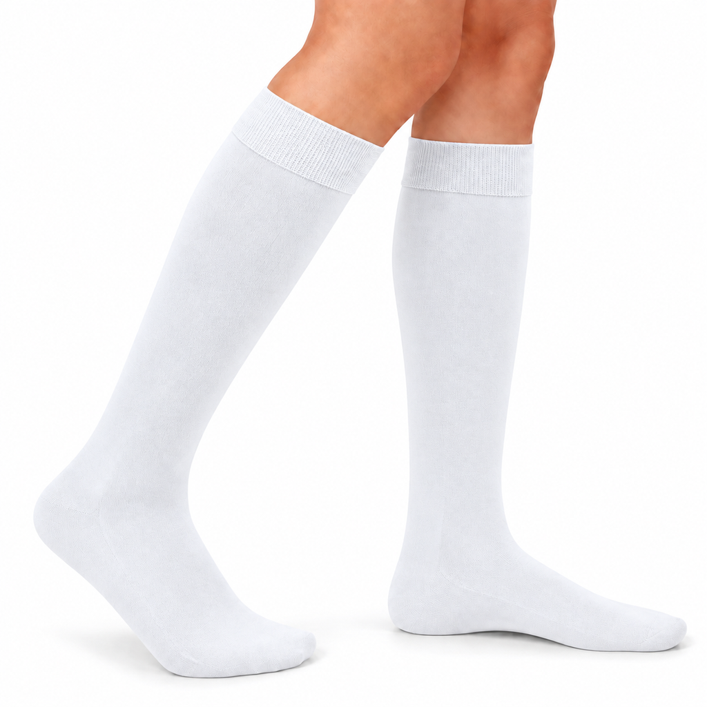 Stretch Fit Knee Length White Long Socks For Sports Casual & Occasions