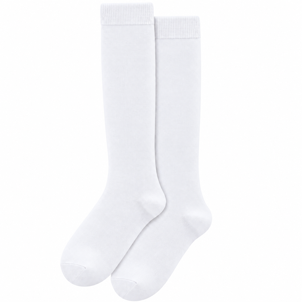 Stretch Fit Knee Length White Long Socks For Sports Casual & Occasions