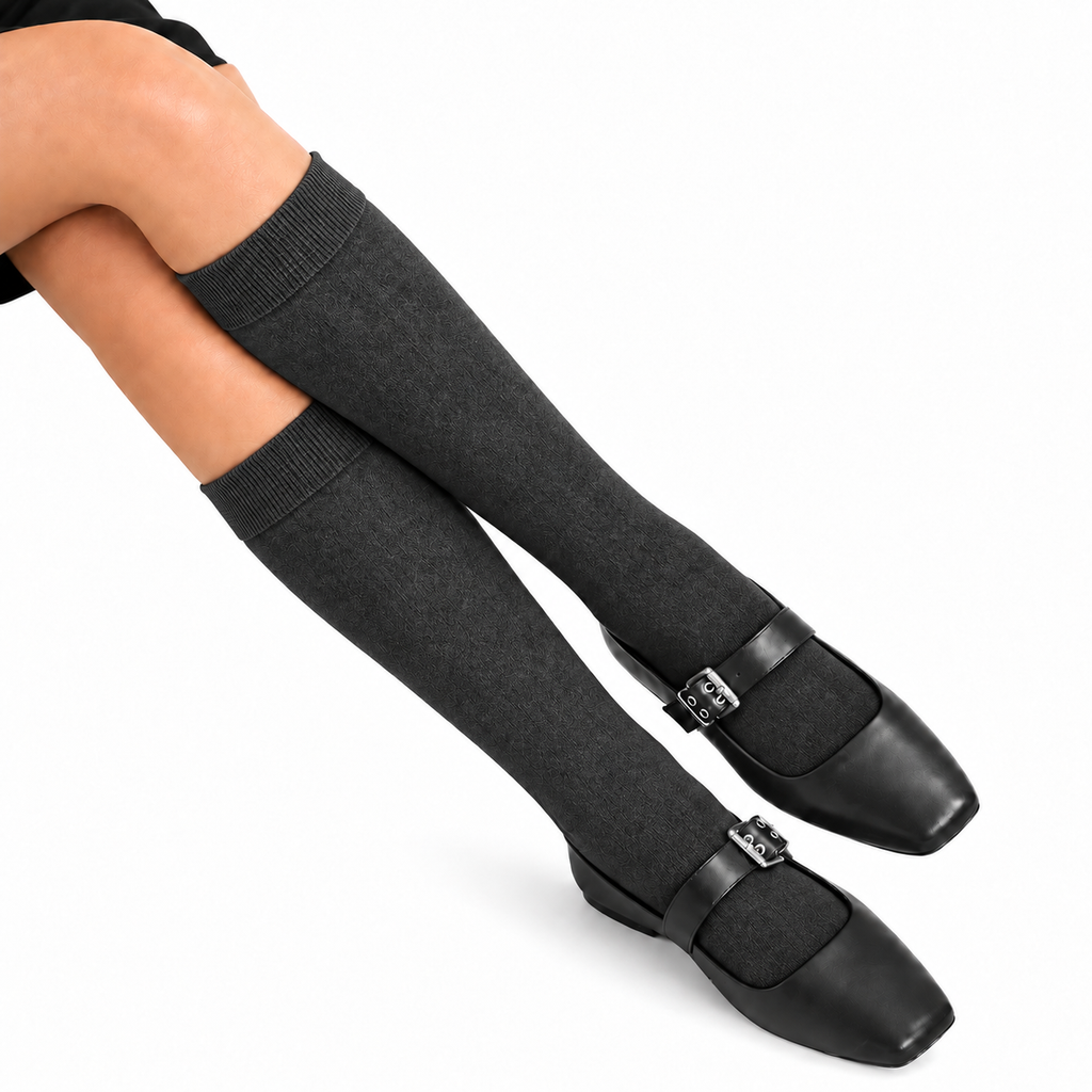 Stretch Fit Knee Length Light Black Long Socks