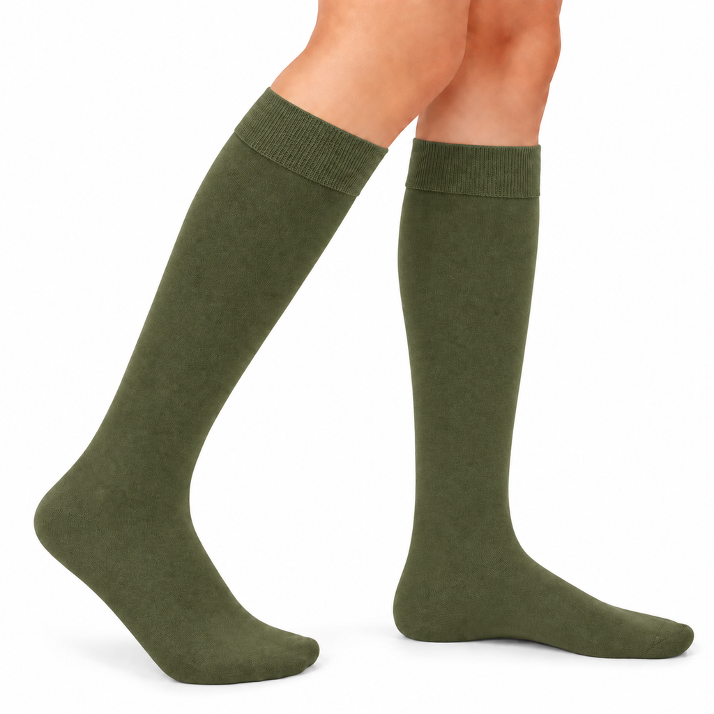 Stretch Fit Knee Length Olive Green Long Socks