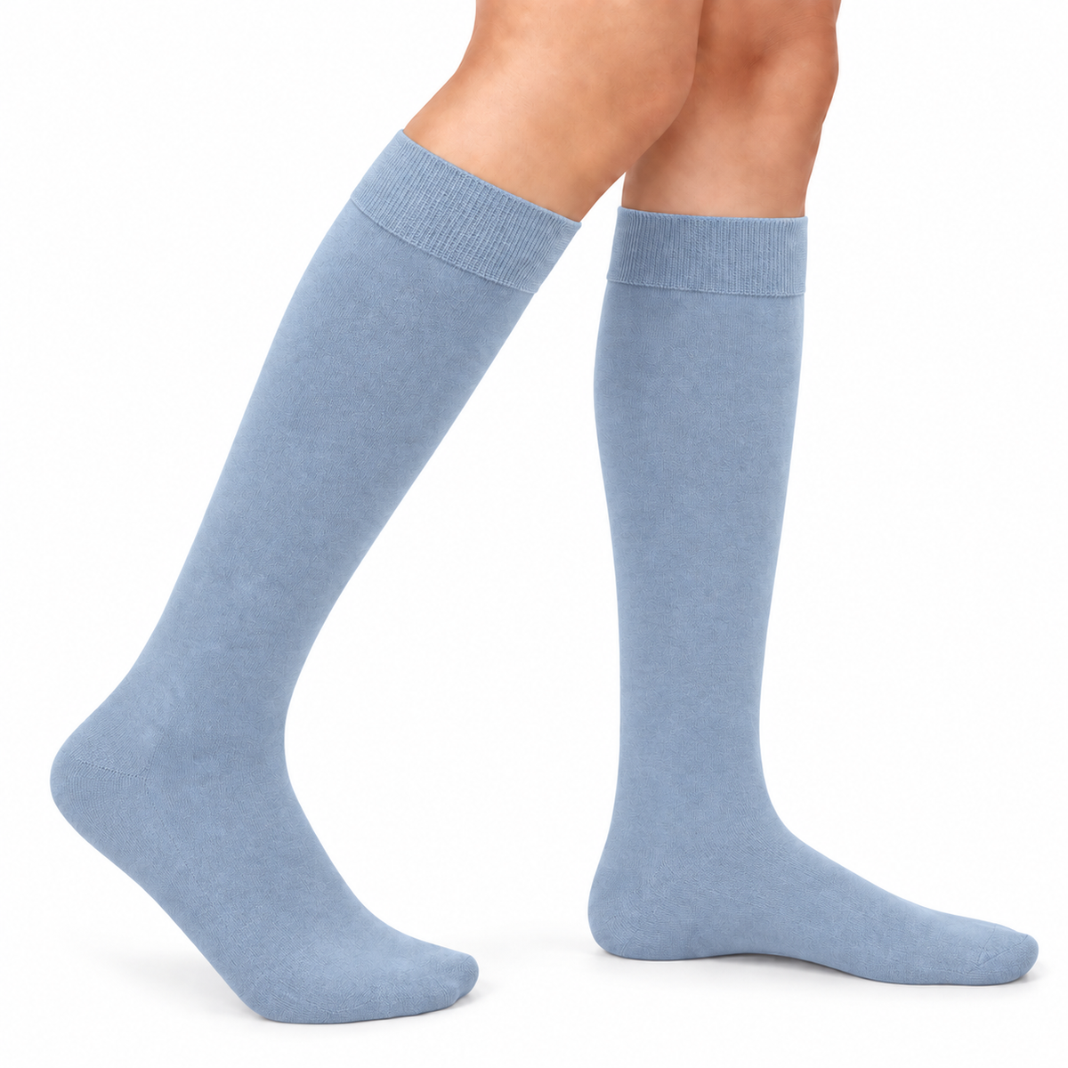 Stretch Fit Knee Length Faded Blue Long Socks