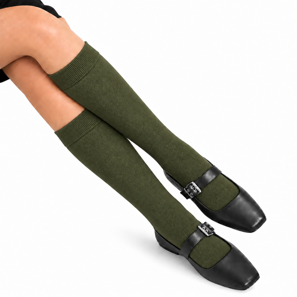 Stretch Fit Knee Length Olive Green Long Socks