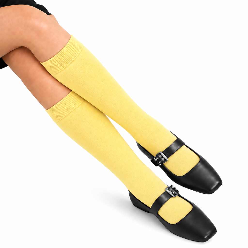 Stretch Fit Knee Length Yellow Long Socks