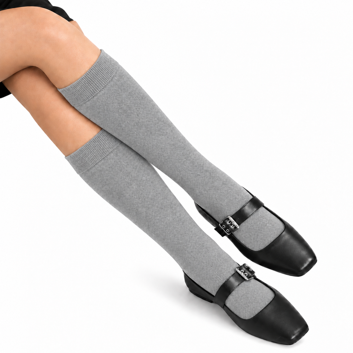 Stretch Fit Knee Length Grey Long Socks