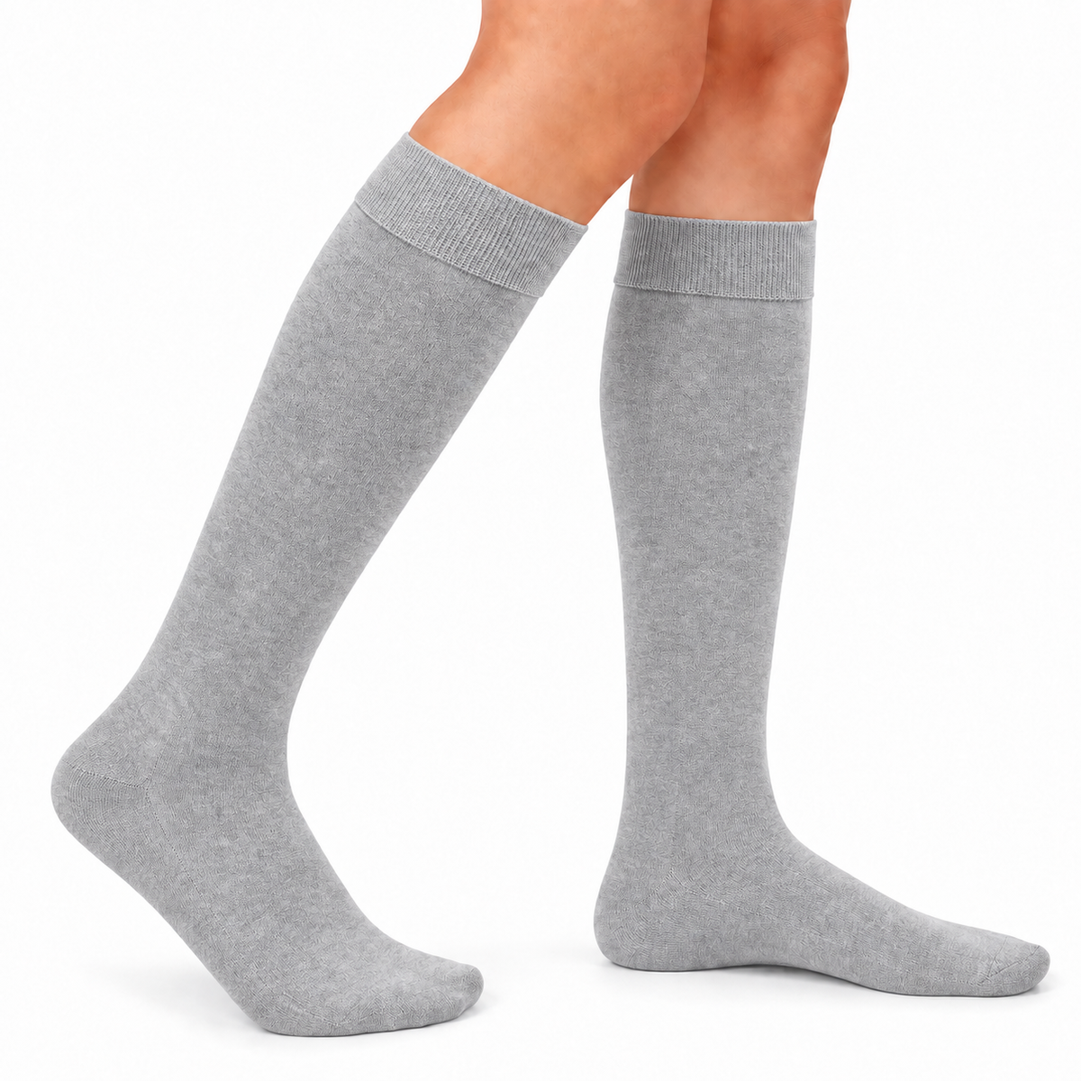 Stretch Fit Knee Length Grey Long Socks