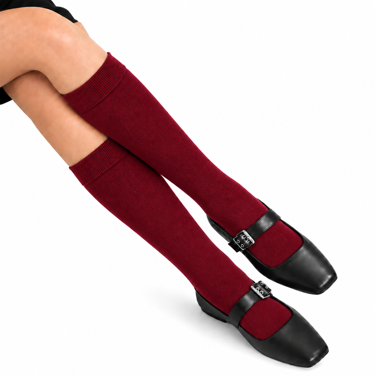 Stretch Fit Knee Length Wine Red Long Socks