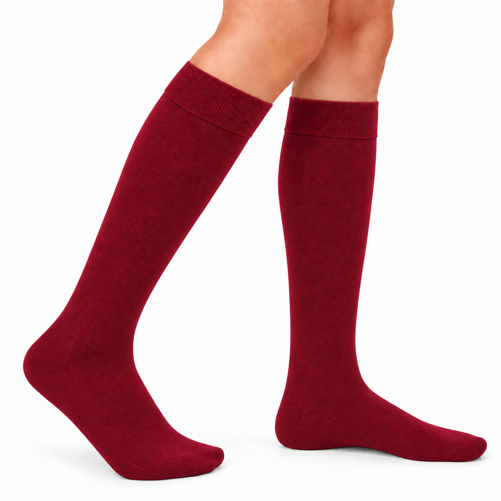 Stretch Fit Knee Length Wine Red Long Socks