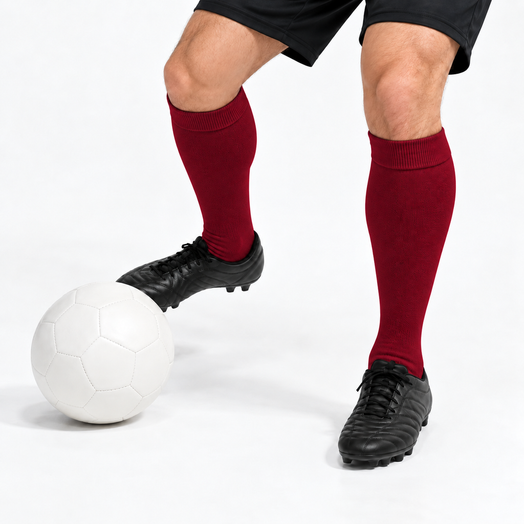 Stretch Fit Knee Length Wine Red Long Socks