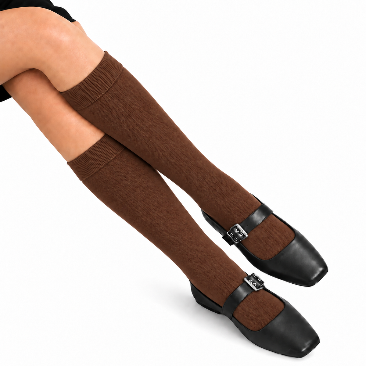 Stretch Fit Knee Length Brown Long Socks