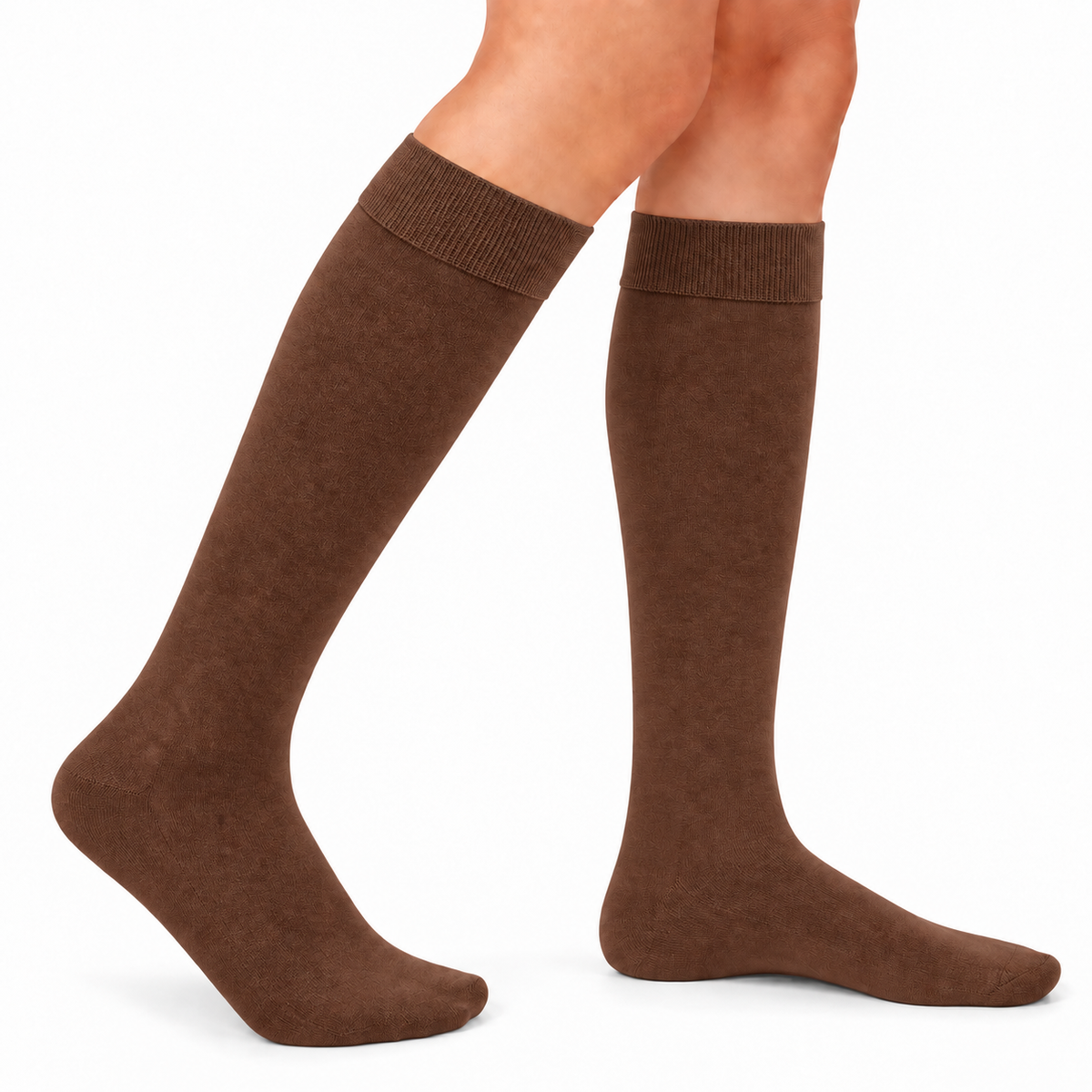 Stretch Fit Knee Length Brown Long Socks