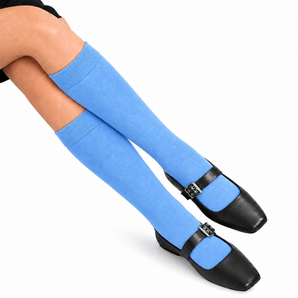 Stretch Fit Knee Length Blue Long Socks