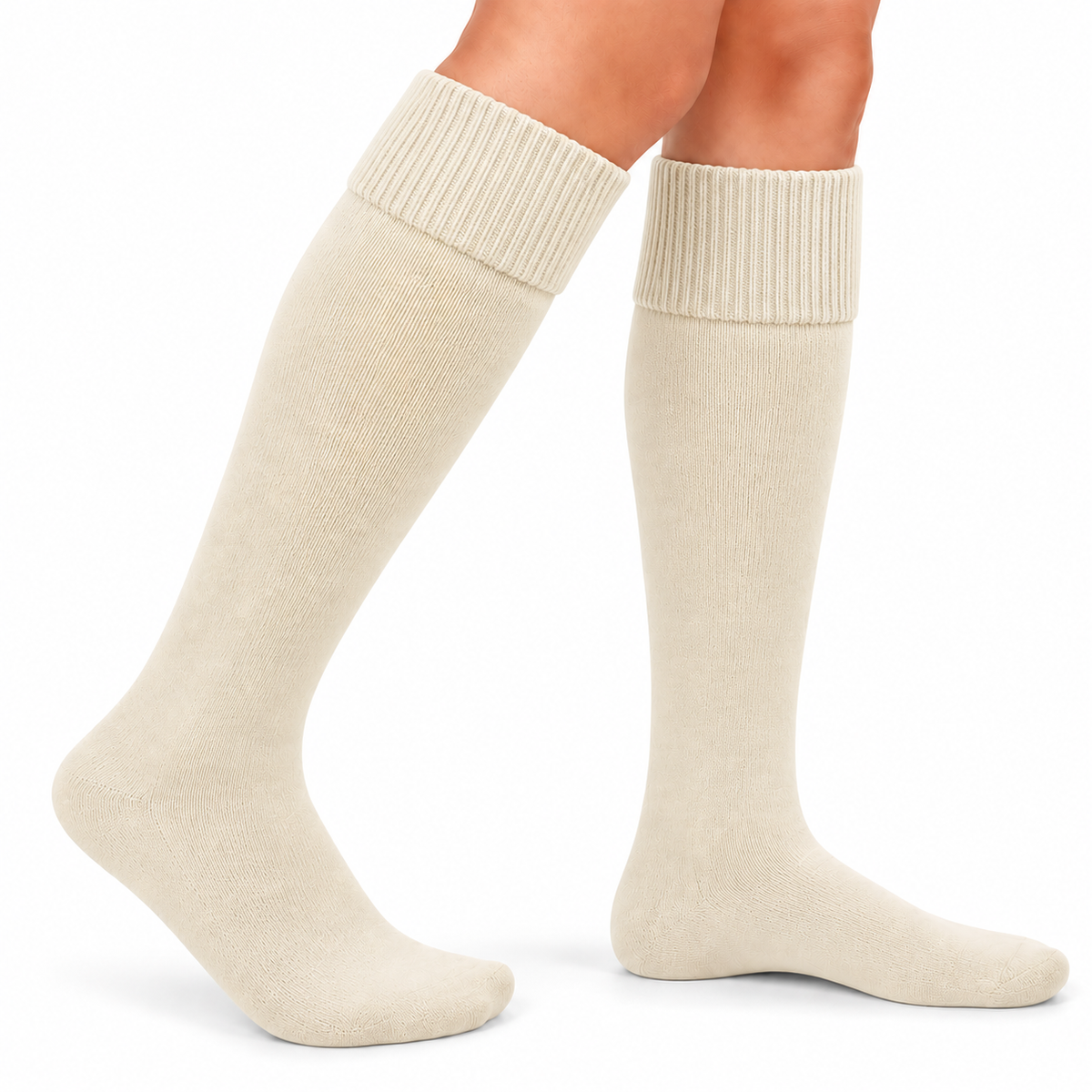 Terry Cotton Knee Length Cream Long Socks