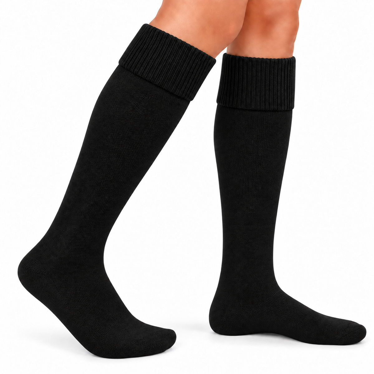 Terry Cotton Knee Length Black Socks For Sports Casual & Occasions