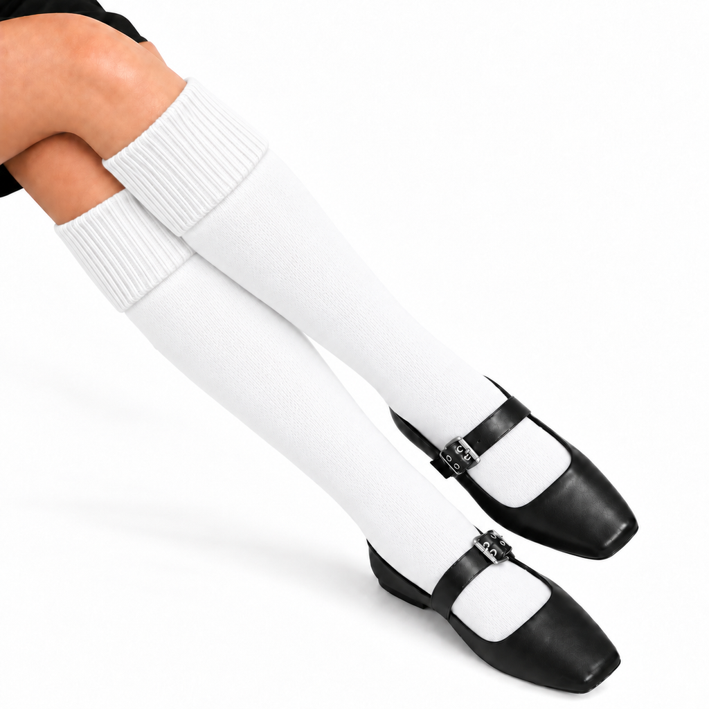 Terry Cotton Knee Length White Socks For Sports Casual & Occasions