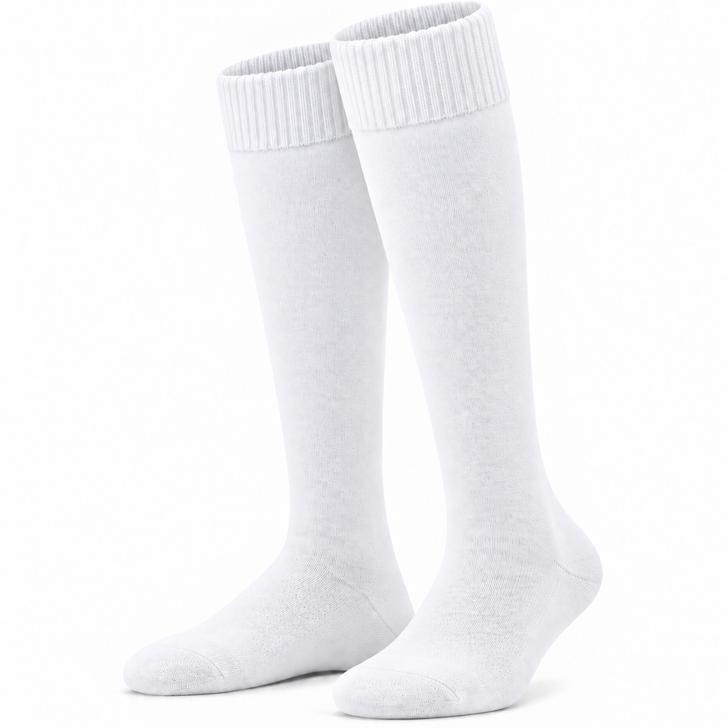 Terry Cotton Knee Length White Socks For Sports Casual & Occasions