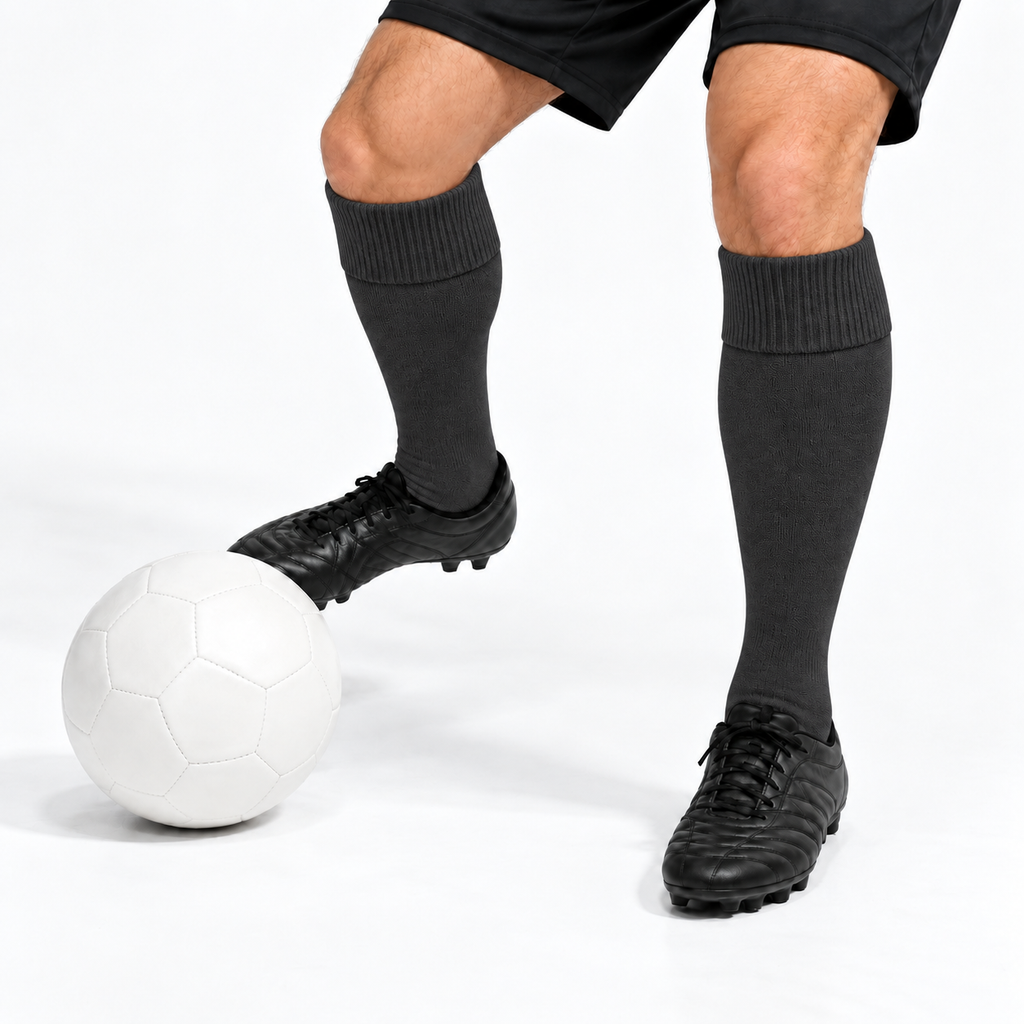 Terry Cotton Knee Length Light Black Long Socks