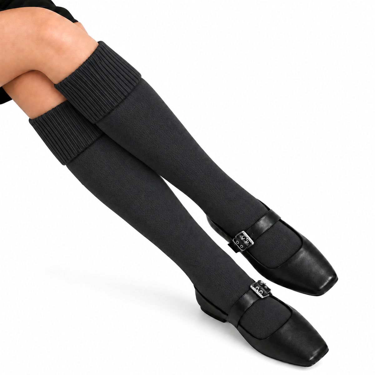 Terry Cotton Knee Length Light Black Long Socks