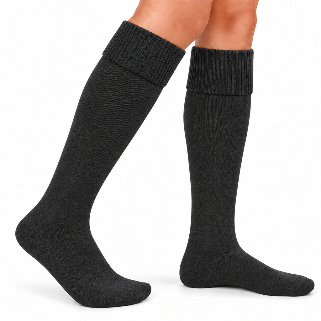 Terry Cotton Knee Length Light Black Long Socks