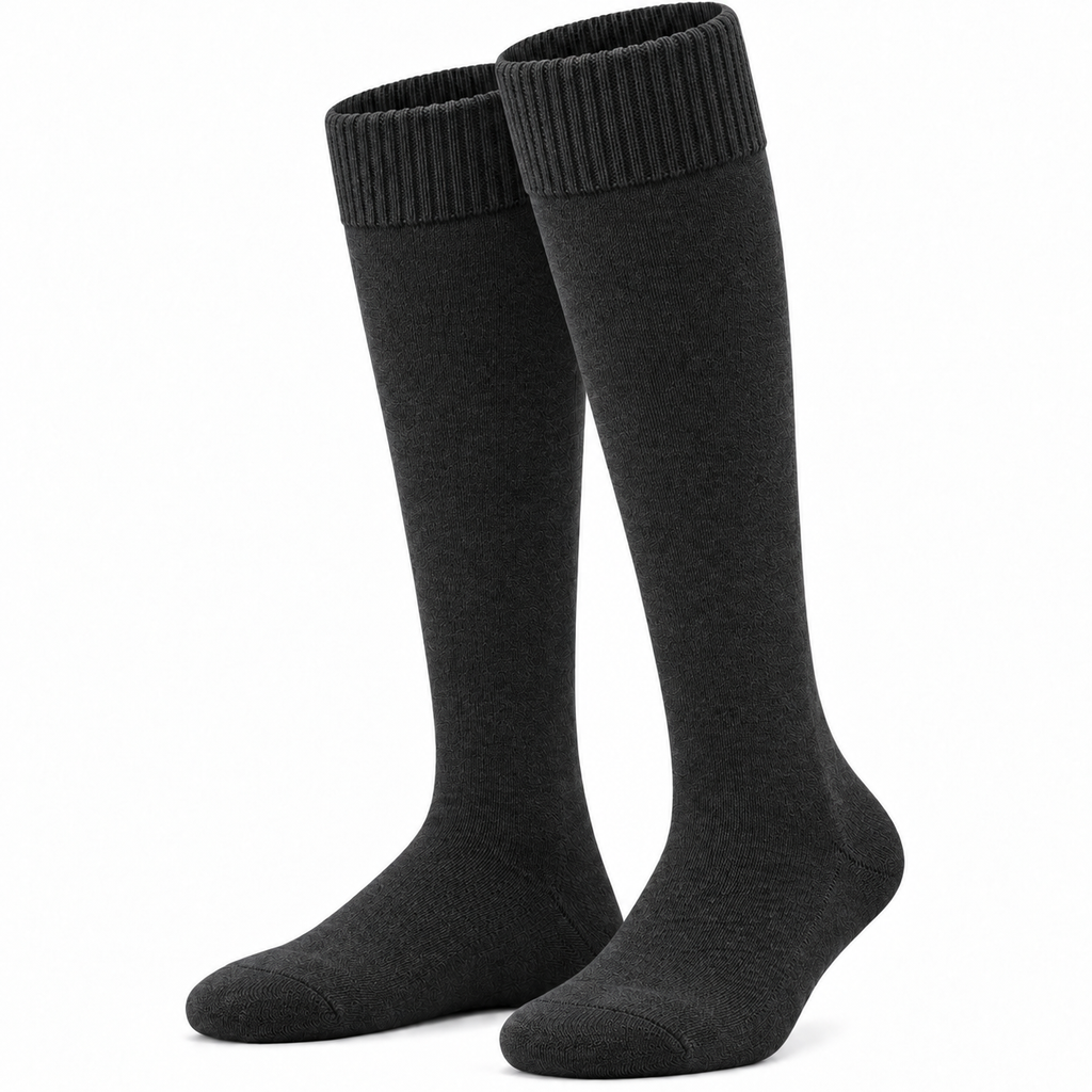 Terry Cotton Knee Length Light Black Long Socks